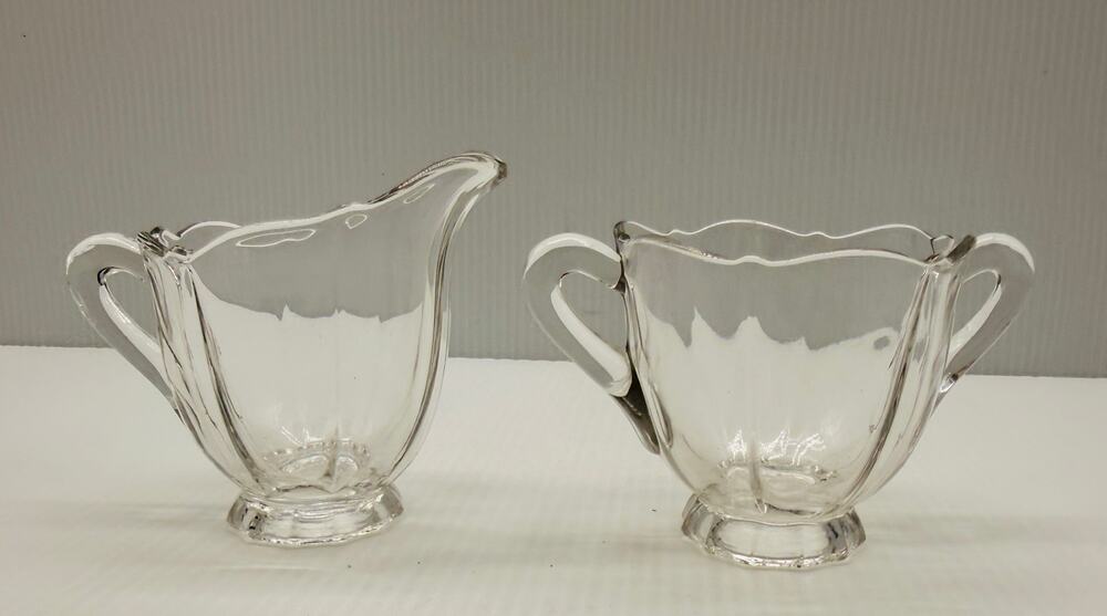 Vintage Fostoria Century Clear Glass Creamer & Sugar Bowl Set Scalloped Footed